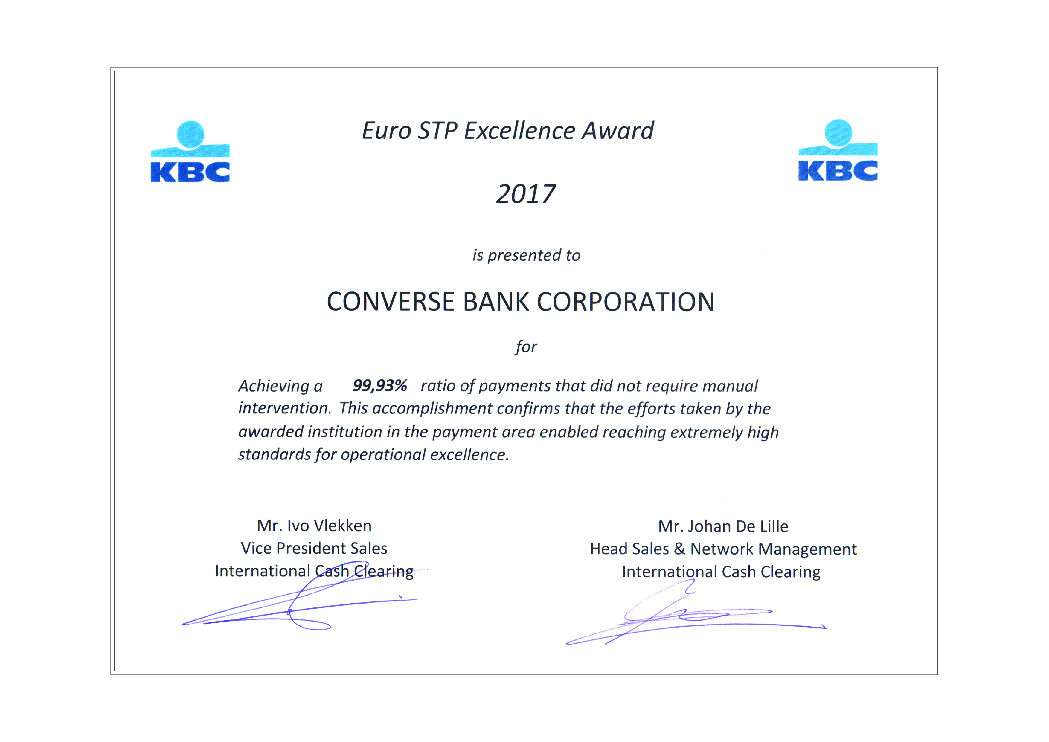Կոնվերս Բանկն արժանացել է Euro STP Excellence Award 2017 մրցանակին