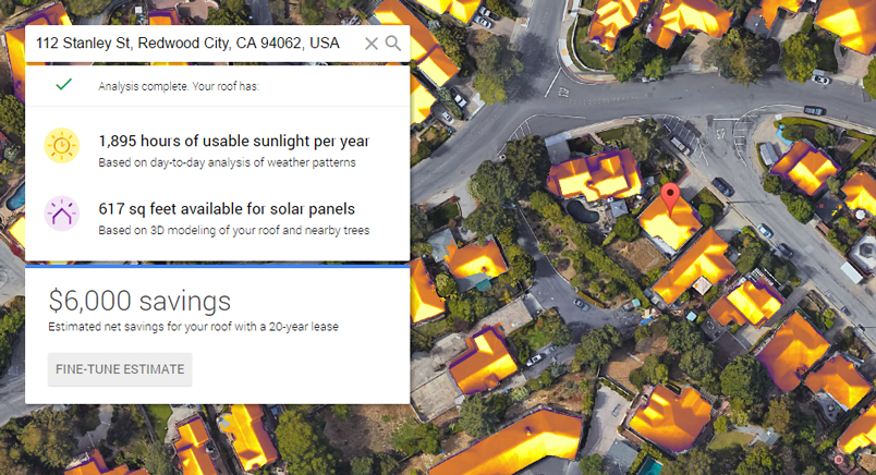 Google Project Sunroof-ը հնարավորություն է տալիս հաշվարկել ԱՄՆ բոլոր բնակելի տների տանիքների արևային ծածկույթը