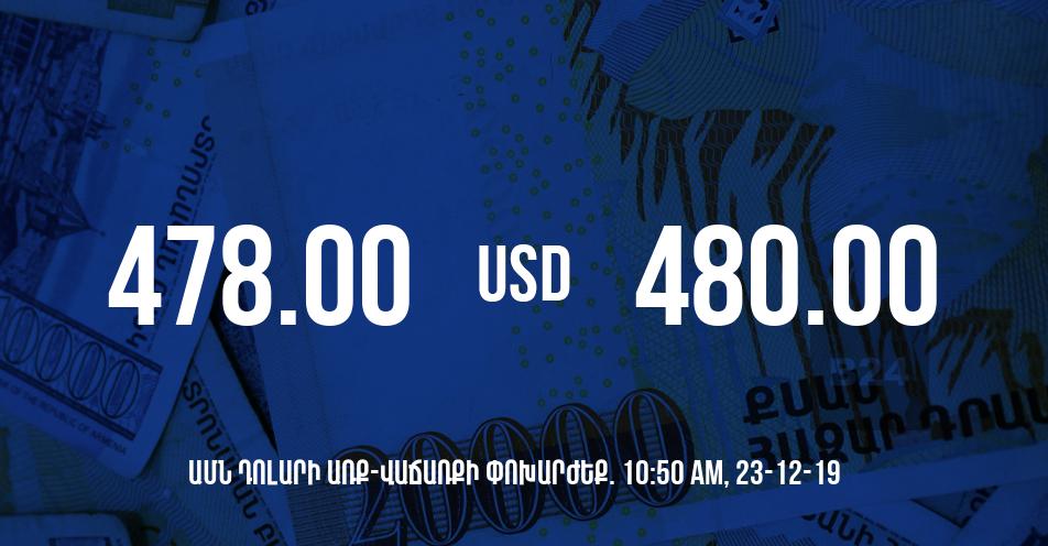 Դրամի փոխարժեքը 10:50-ի դրությամբ – 23/12/19