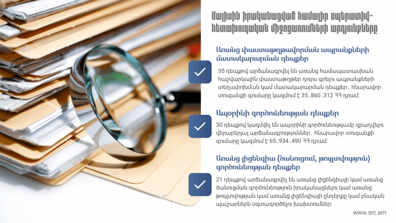ՊԵԿ-ը ներկայացրել է մայիսի 1-31-ն իրականացված համալիր օպերատիվ-հետախուզական միջոցառումների արդյունքները